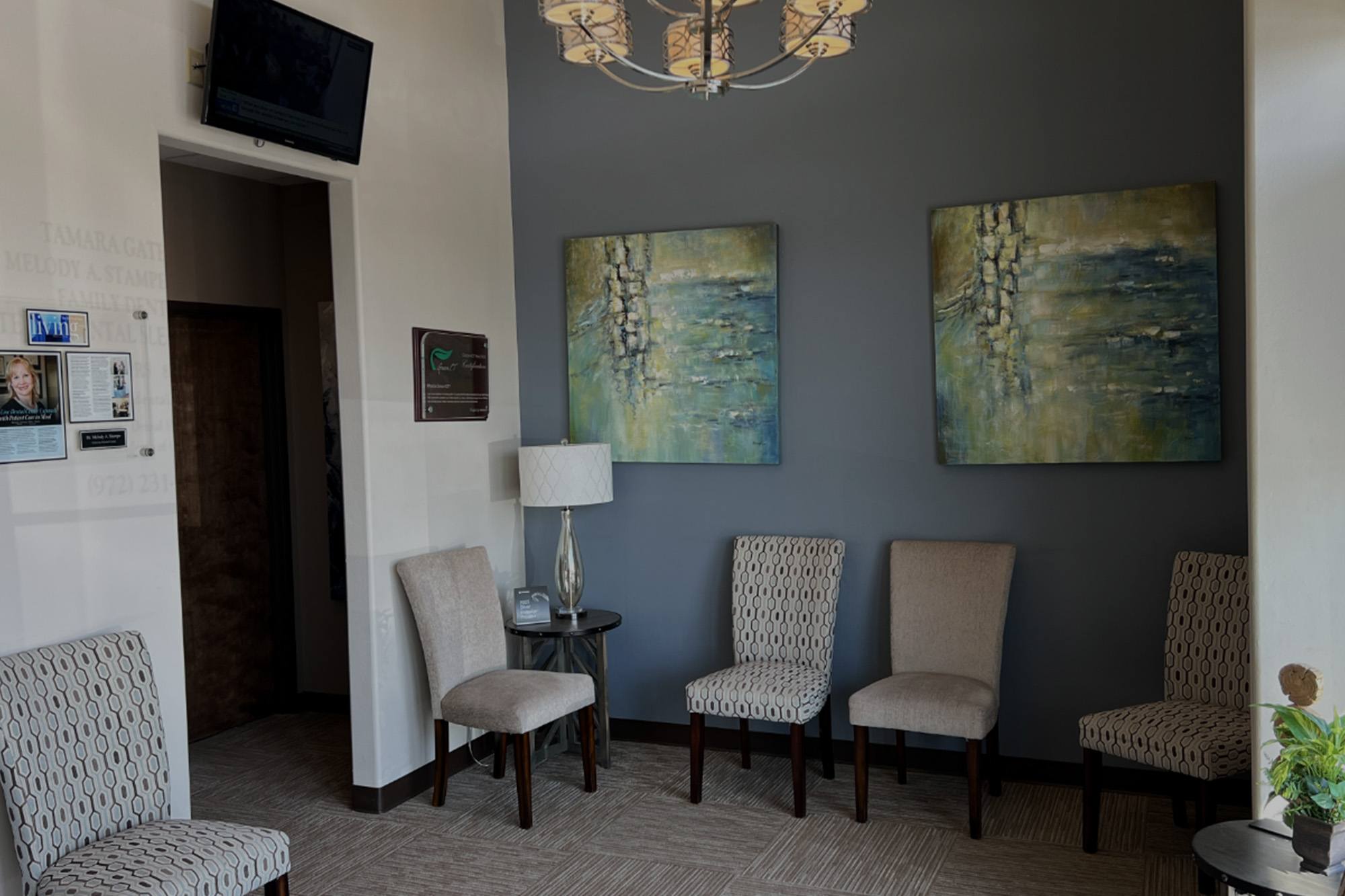Waiting area of dental office in Richardson